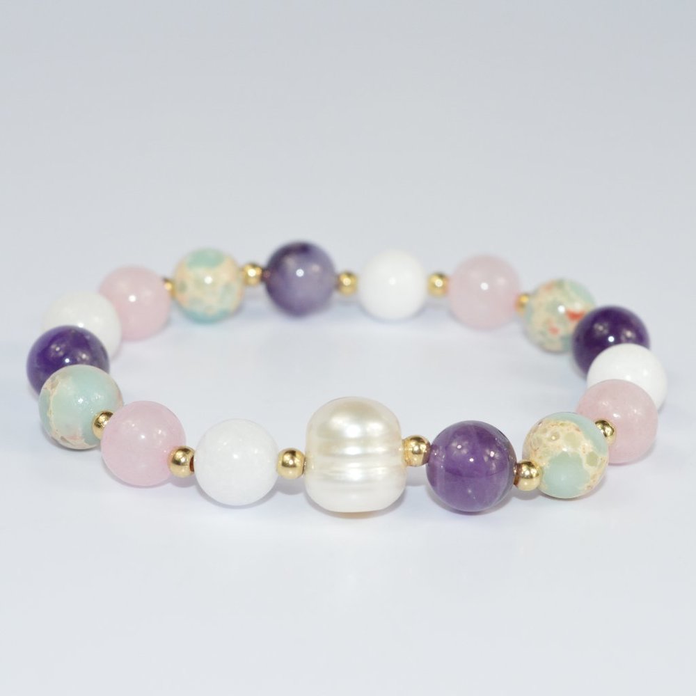 GEMSTONE Amethyst White Jade Jasper Rose Quartz Bracelet